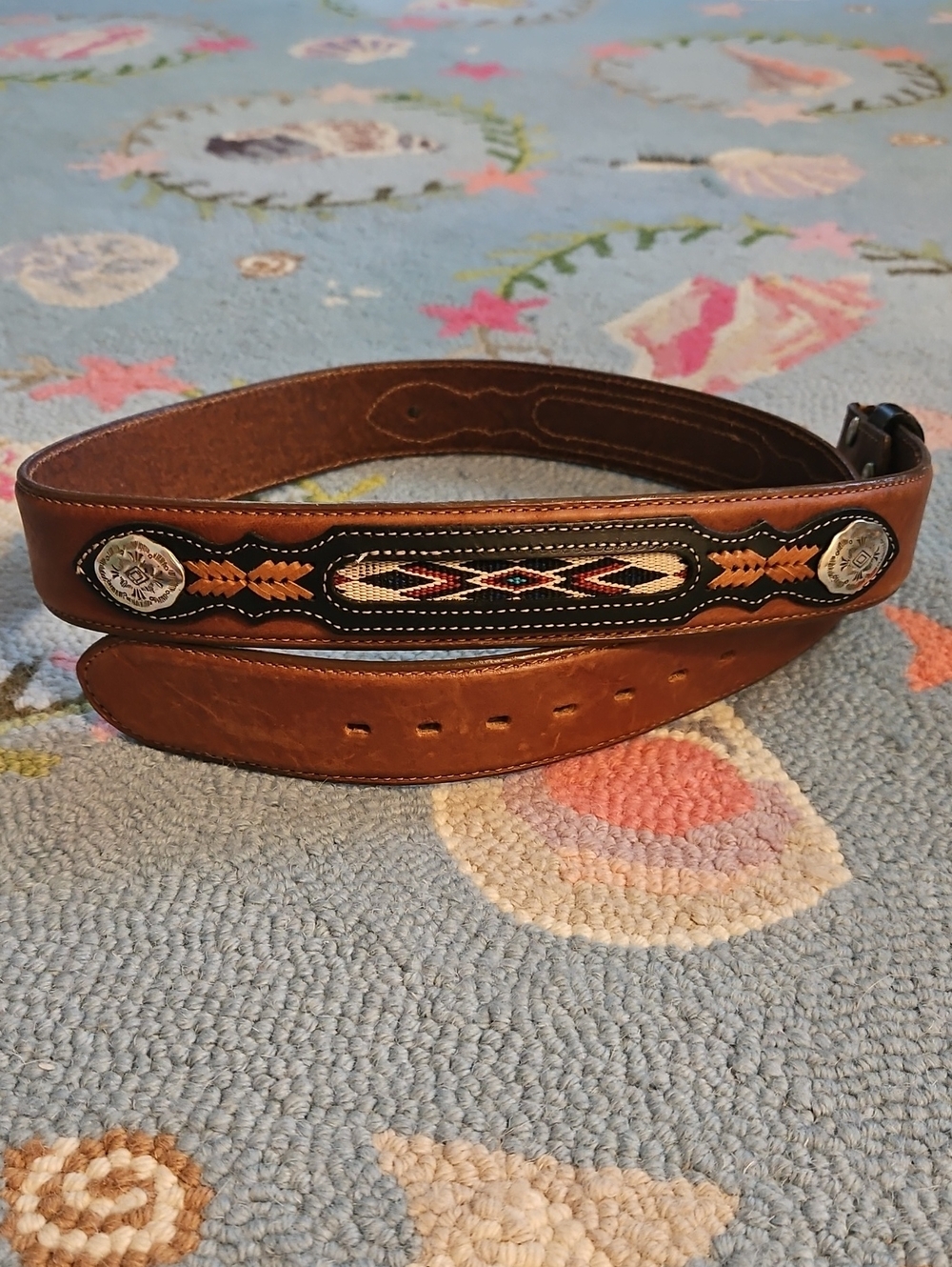 Wrangler Brown Leather Western Men's Belt with Embroidered Inlay